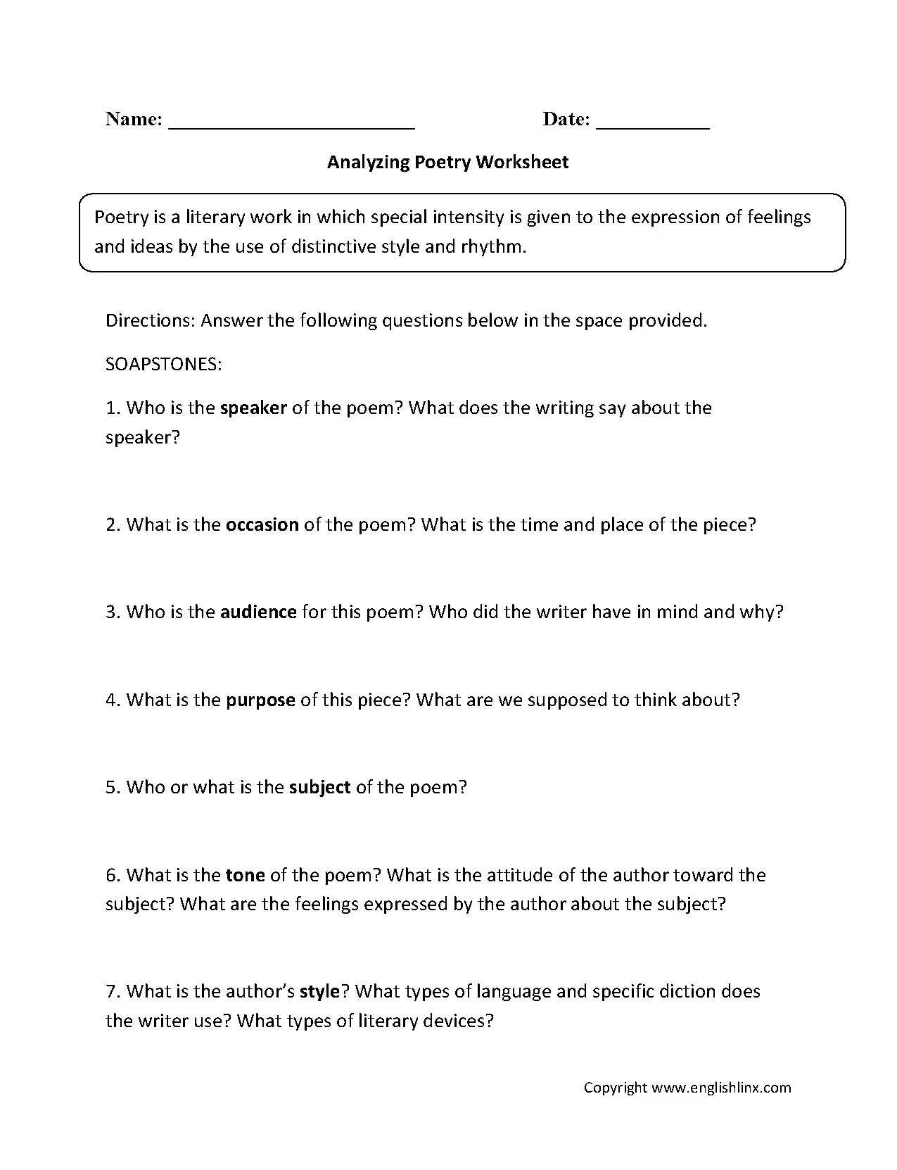 Analyzing Sentences Worksheets