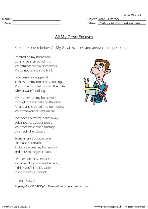 All my great excuses worksheet answer key image