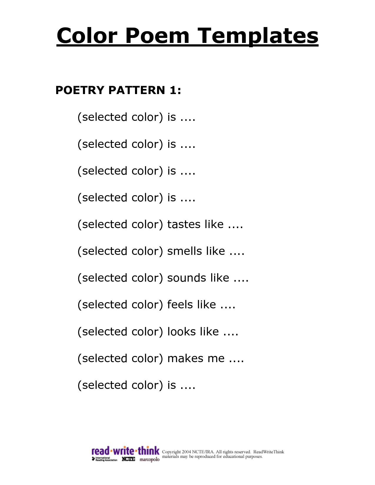Poem Format Template