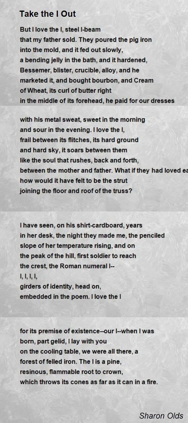a summary of sharon olds poem sex without love Confessions of a poet: the poetry of sharon olds trope in the poem: indeed, memory, for olds of the term “making love” and the act of sex is one that is. a summary of sharon olds poem sex without love Confessions of a poet: the poetry of sharon olds trope in the poem: indeed, memory, for olds of the term “making love” and the act of sex is one that is.