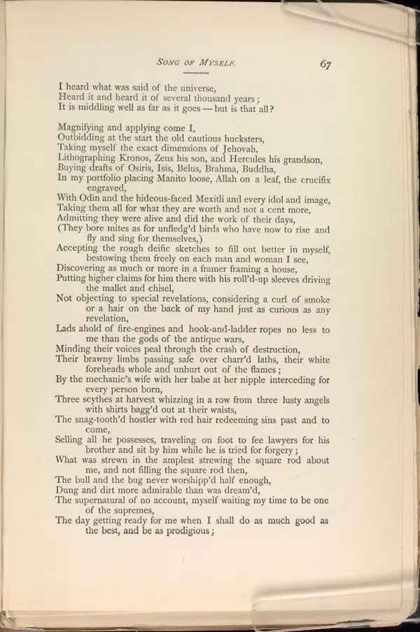 an analysis of the sexuality in walt whitmans poems song of myself and leaves of grass In song of myself, walt whitman celebrates the self the speaker of the poem (the i) speaks not just for himself but for all mankind, praising the joy and wonder of experiencing nature he enjoys the union of his physical and spiritual selves in this 52-part long poem, whitman celebrates the. an analysis of the sexuality in walt whitmans poems song of myself and leaves of grass In song of myself, walt whitman celebrates the self the speaker of the poem (the i) speaks not just for himself but for all mankind, praising the joy and wonder of experiencing nature he enjoys the union of his physical and spiritual selves in this 52-part long poem, whitman celebrates the.