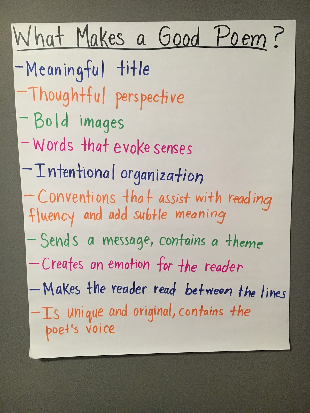 What Makes A Poem A Poem Anchor Chart