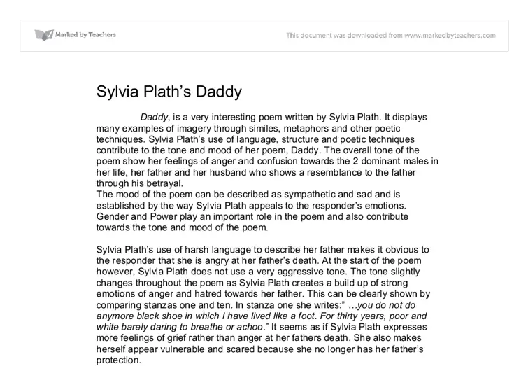 summary of the poem daddy by sylvia plath