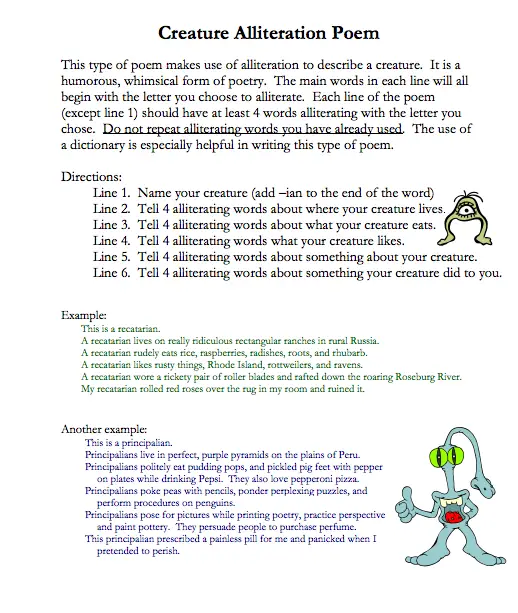 Alliteration examples for kids image