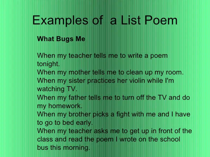 Famous List Poems Examples