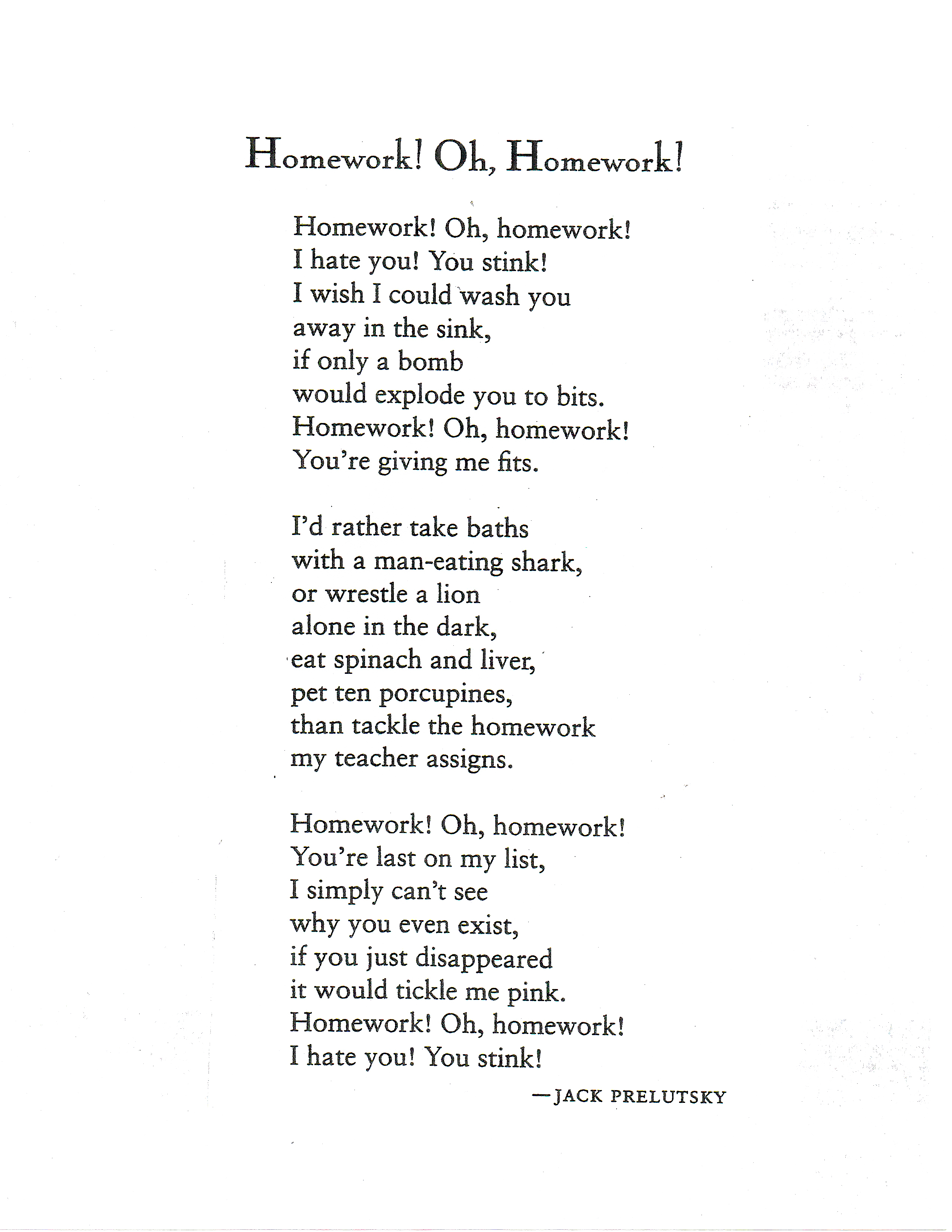 homework oh homework poem by jack prelutsky