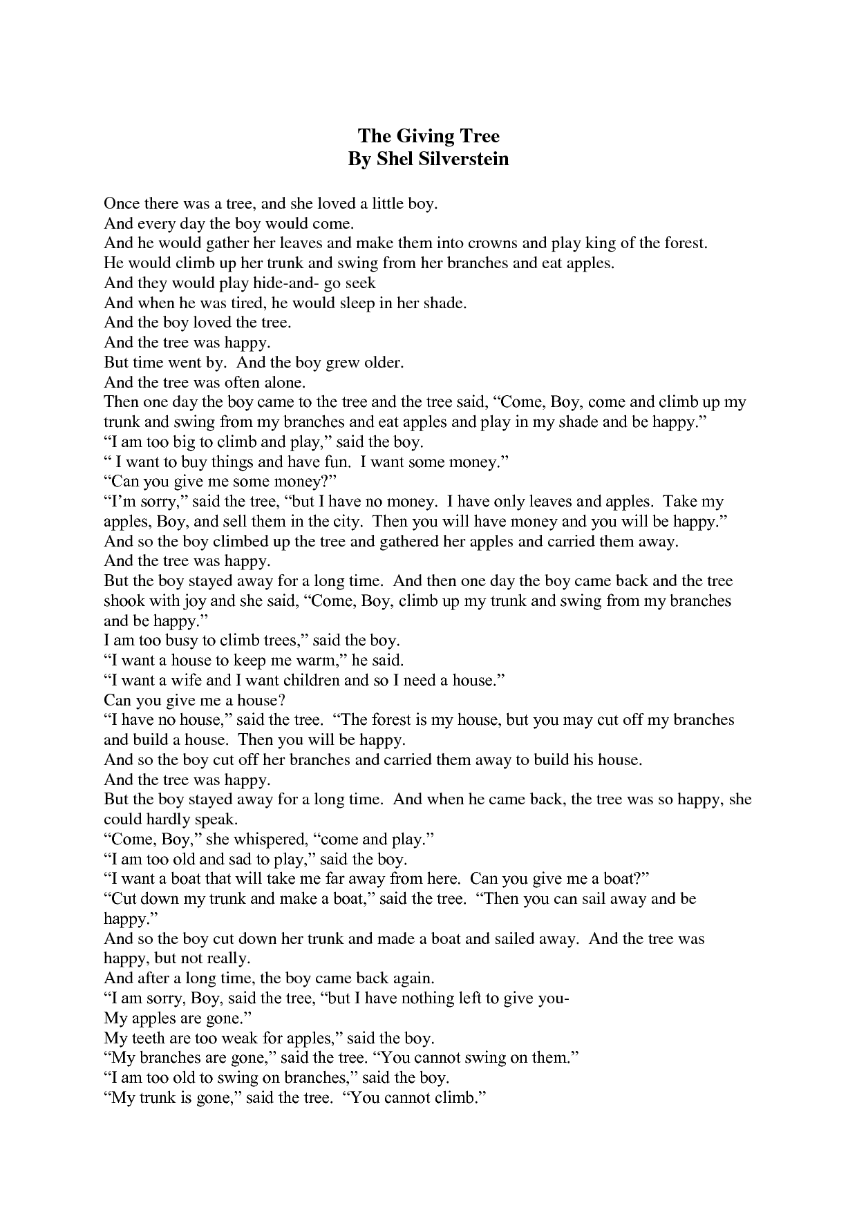 Long Shel Silverstein Poems