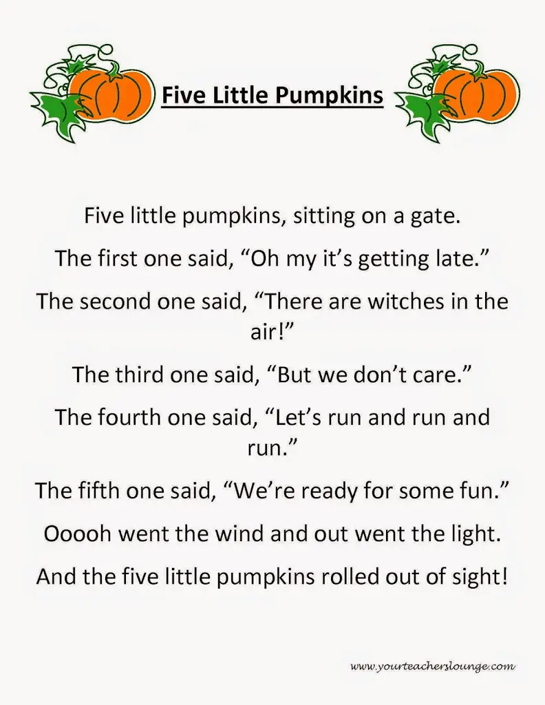 5 Little Pumpkins Poem Free Printable Printable Word Searches