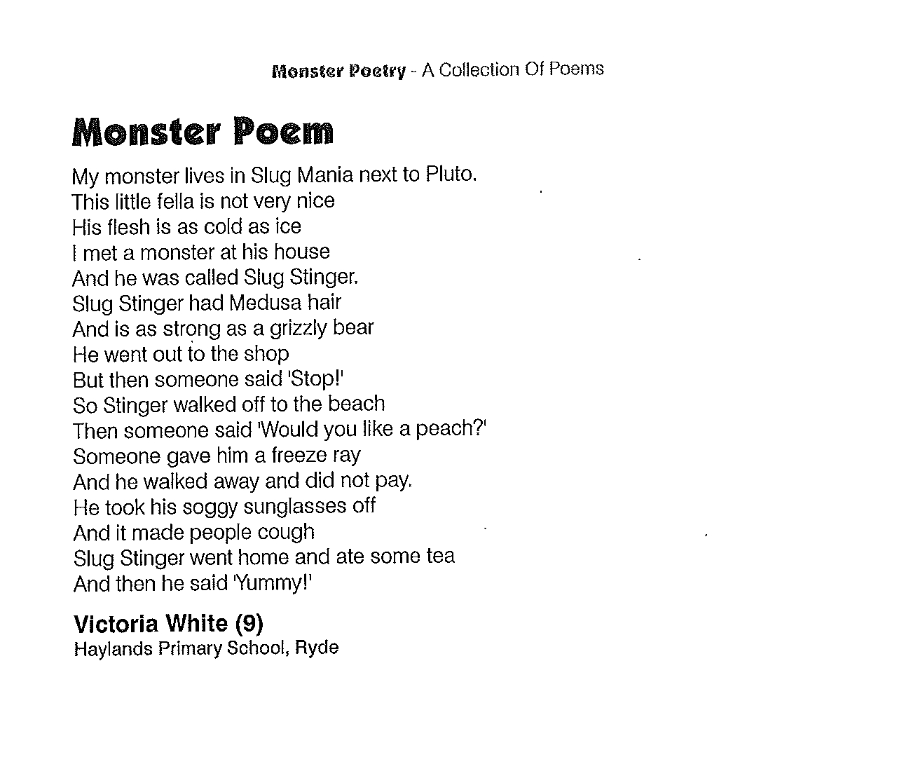 Bunk Unik Poet School Monster Poems