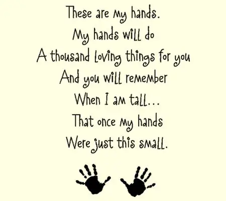 hands preschool poem poems hand handprint mother kids small these quotes cute mothers baby growing crafts so fathers wall footprint