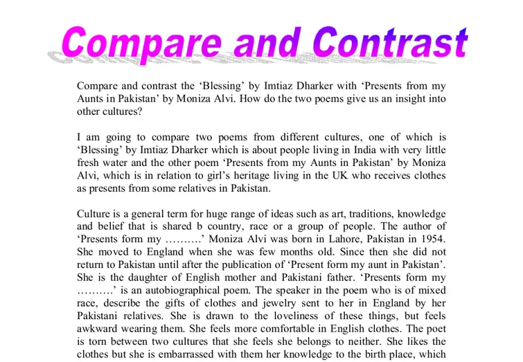 compare and contrast poem essay