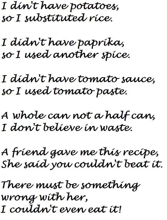 Funny cooking Poems