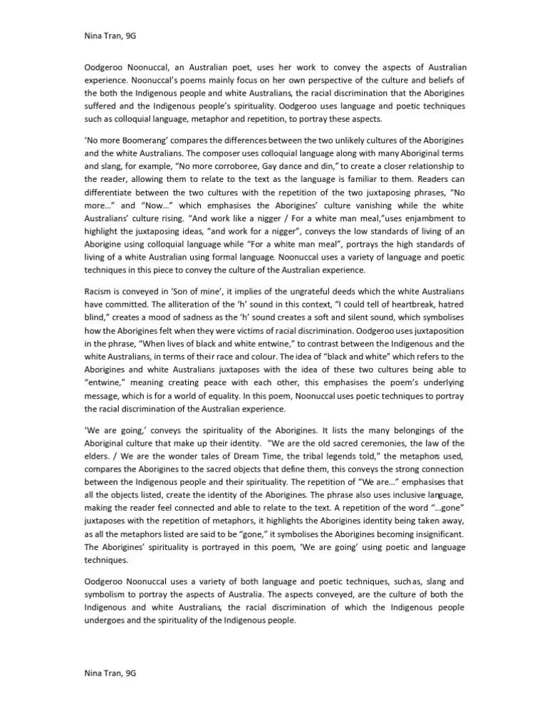 Oodgeroo noonuccal essay questions picture