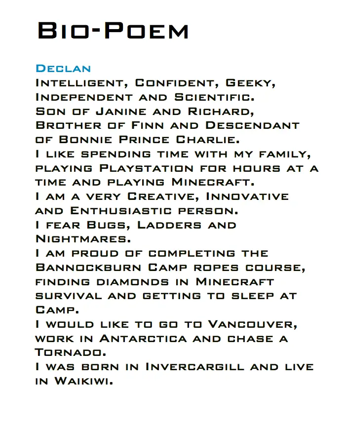 Who to write a bio poem image