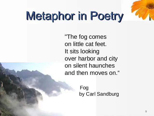 Fog is coming. Metaphor. Poetic metaphor examples. Simile poem. Poems with metaphors.