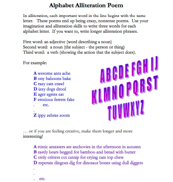Short alliteration Poems