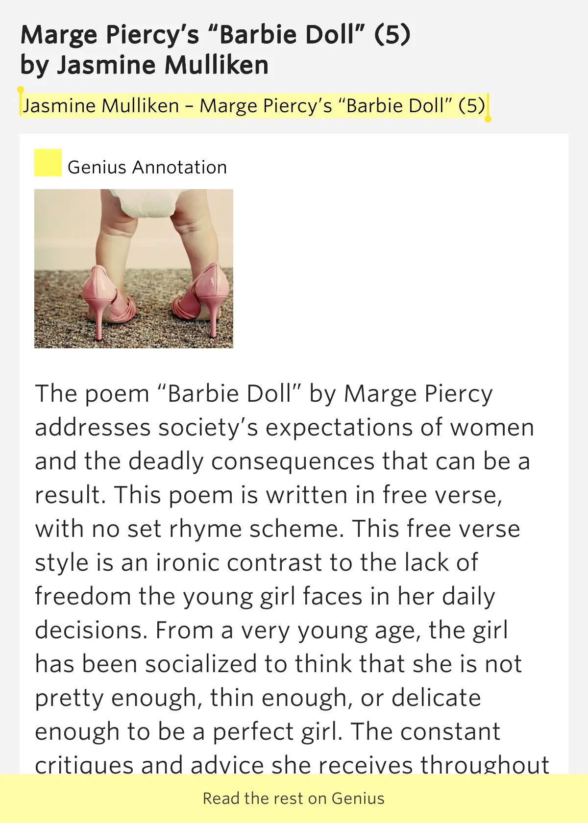 Barbie doll poem essay