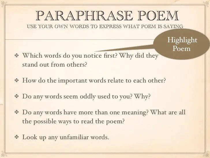 examples of paraphrasing a poem