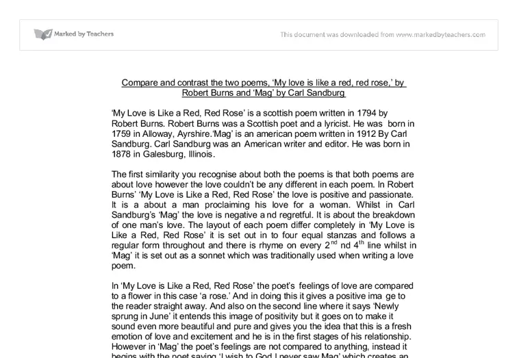 A Compare And Contrast Essay About Two Poems Essay Example comparing poems essay
