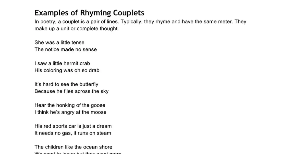 rhyming couplets homework