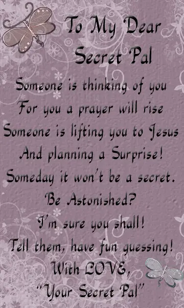 Secret Pal Birthday Card And Poem Free And Printable