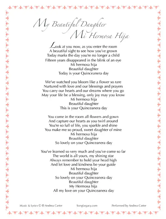 Mother Daughter Songs In Spanish For Quinceanera Quinceanera Poems