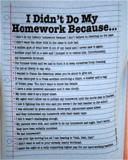 Excuses for homework poem
